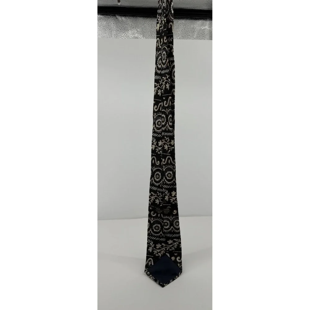 Vintage Pica Sador Italian Silk Tie Black Floral Paisley Necktie Wide Retro Mod
